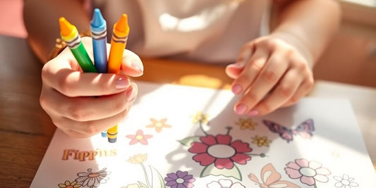 Kids coloring spring flowers.