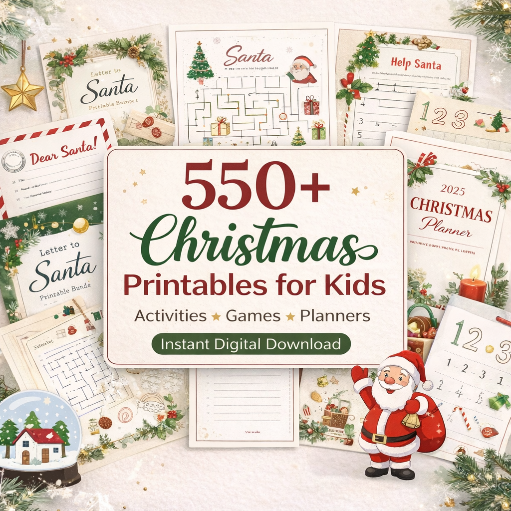550+ Christmas Activity Bundle for Kids | Editable Canva Holiday Planner & Games | Christmas Coloring Pages, Santa Letters, Party Games, & Clipart | Instant Download