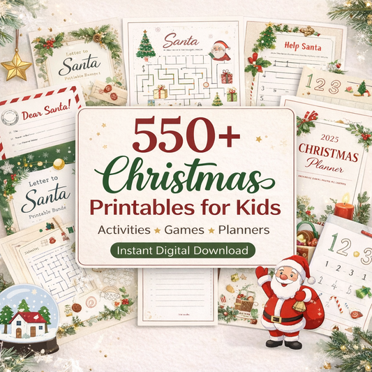 550+ Christmas Activity Bundle for Kids | Editable Canva Holiday Planner & Games | Christmas Coloring Pages, Santa Letters, Party Games, & Clipart | Instant Download