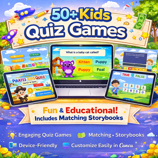50+ Kids Quiz Games Canva Template | Homeschool & Classroom (PDF Download)