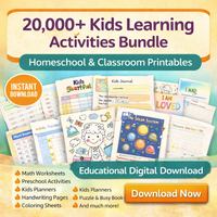 20,000+ Kids Learning Activities Bundle | Homeschool and Classroom Worksheets | Kids Planners & Printables | Educational Digital Download