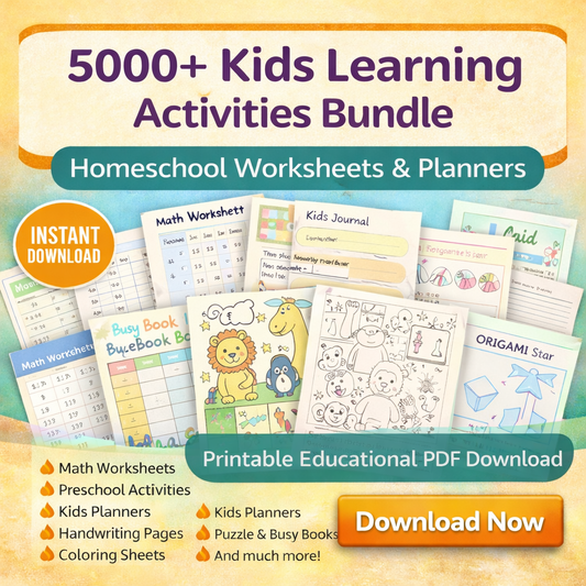 5000+ Kids Learning Activities Bundle | Homeschool Worksheets & Planners | Printable Coloring Pages and Educational PDF Download