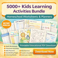 5000+ Kids Learning Activities Bundle | Homeschool Worksheets & Planners | Printable Coloring Pages and Educational PDF Download