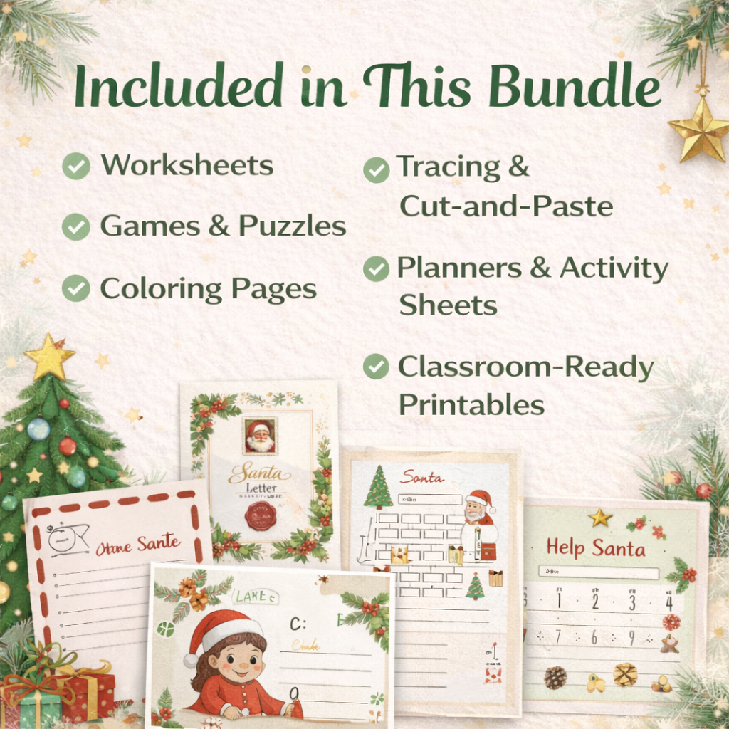 550+ Christmas Activity Bundle for Kids | Editable Canva Holiday Planner & Games | Christmas Coloring Pages, Santa Letters, Party Games, & Clipart | Instant Download