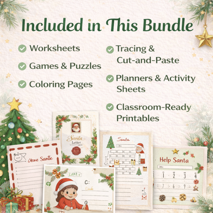 550+ Christmas Activity Bundle for Kids | Editable Canva Holiday Planner & Games | Christmas Coloring Pages, Santa Letters, Party Games, & Clipart | Instant Download