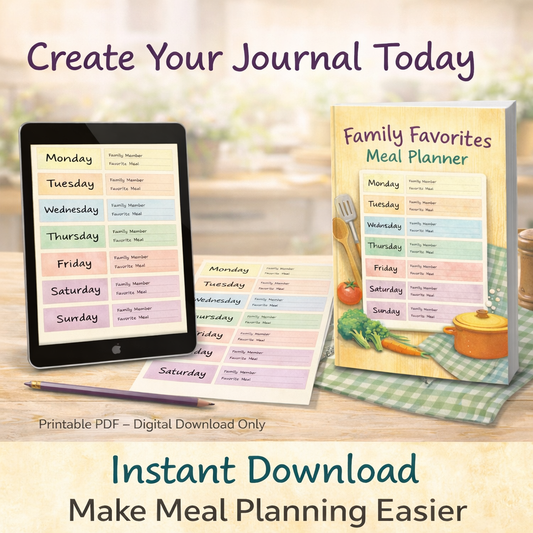 Family Meal Planner Interior | 6x9 Weekly Layout (PDF Printable Template)