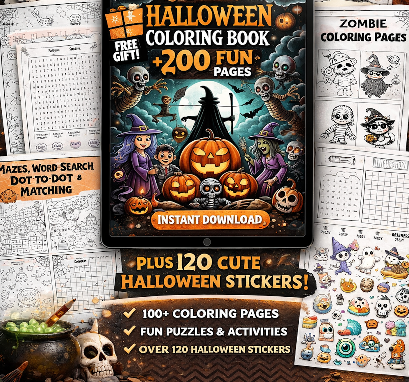 Halloween Coloring & Activity Book | 1900+ Pages, Printable Bundle (PDF Download)
