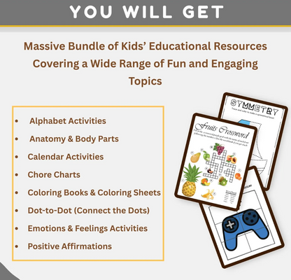 5000+ Kids Learning Activities Bundle | Homeschool Worksheets & Planners | Printable Coloring Pages and Educational PDF Download